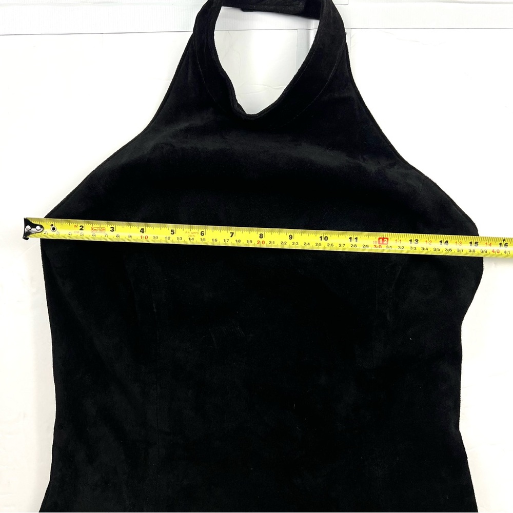 Vintage Leather Suede Long Column Dress Size 4 Black High Halter Neck Sexy Y2K - Picture 15 of 17